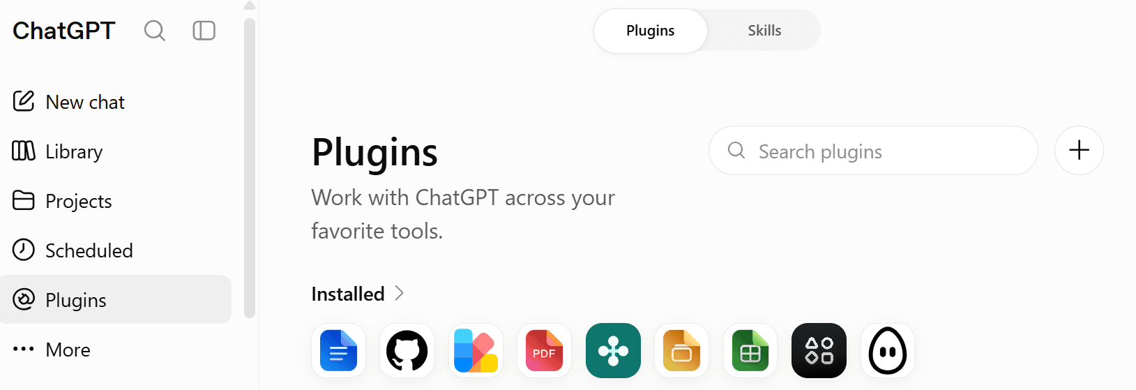 On the Plugins page, use the + button beside the search field.
