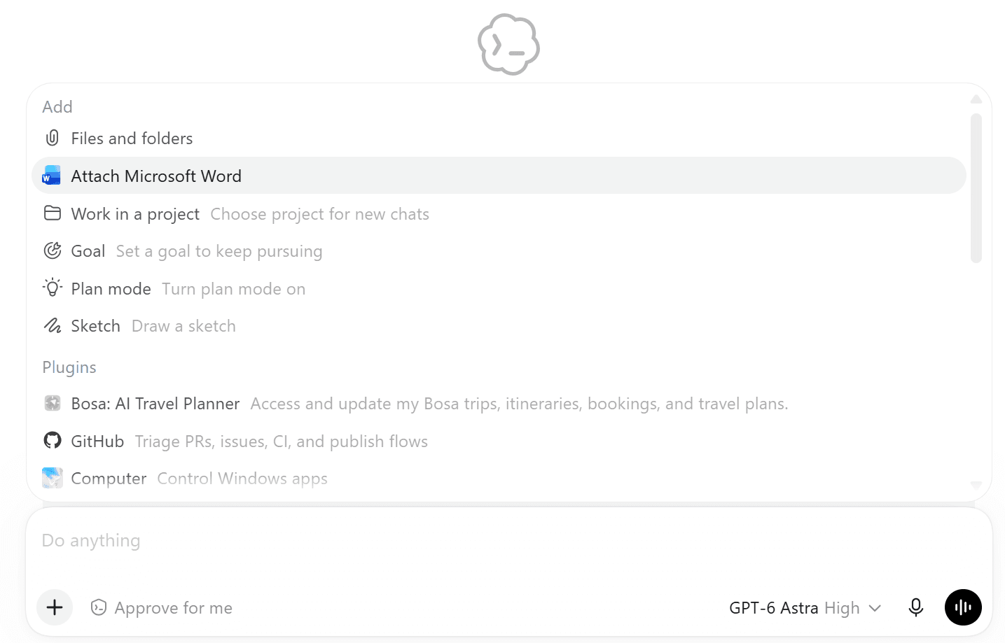 In a new Codex desktop session, open + and choose Bosa under Plugins.